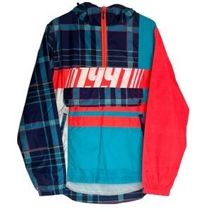 Smoke Rise Mens Small 1991 Plaid Colorblock Anorak Half Zip Windbreaker Jacket